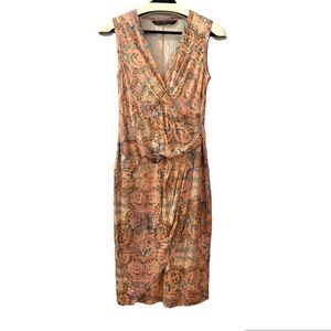 Peruvian Connection Halcyon Dress XS Sleeveless Midi Faux Wrap V-neck Cruise